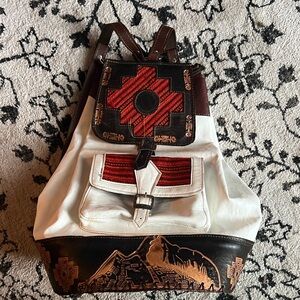 Vintage-Inspired White and Brown Backpack